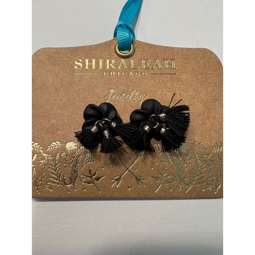 Shiraleah Fleur Earrings Women OS Black NEW Tassel Flower Matte Studs 36-AG-006 - Picture 2 of 3